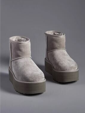 UGG Platform Short Suede Winter Boots in Light Gray